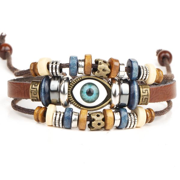 

Ethnic Woven Leather Bracelet Bnagles evil eye Beads Warp Bracelet Charms Vintage Jewelry for Women Men's Multilayer Adjustable Bracelet