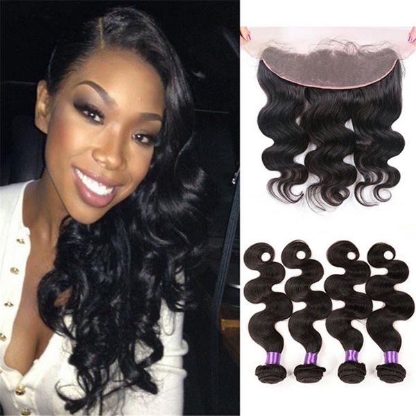 9a Body Wave Human Hair Weaves With Lace Frontal Free Middle Part
