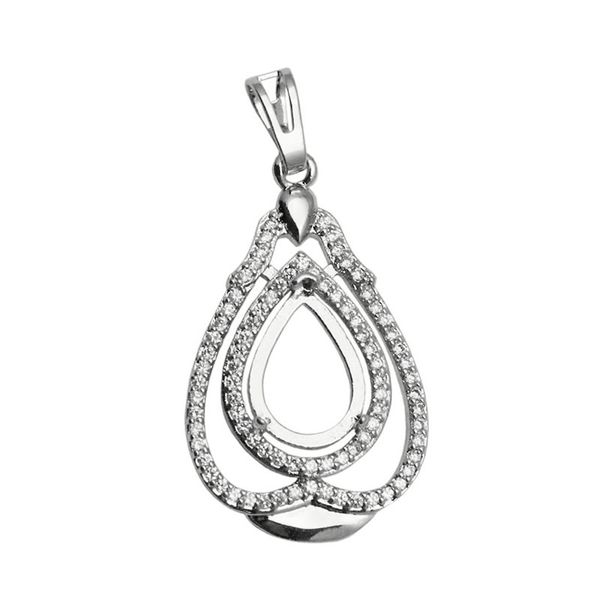 Beadsnice Diamonds Semi Mount Setting Pendant 9x13mm Oval 925 Sterling Silver Metal Pendant Blanks Handmade Necklace for Her ID 34065