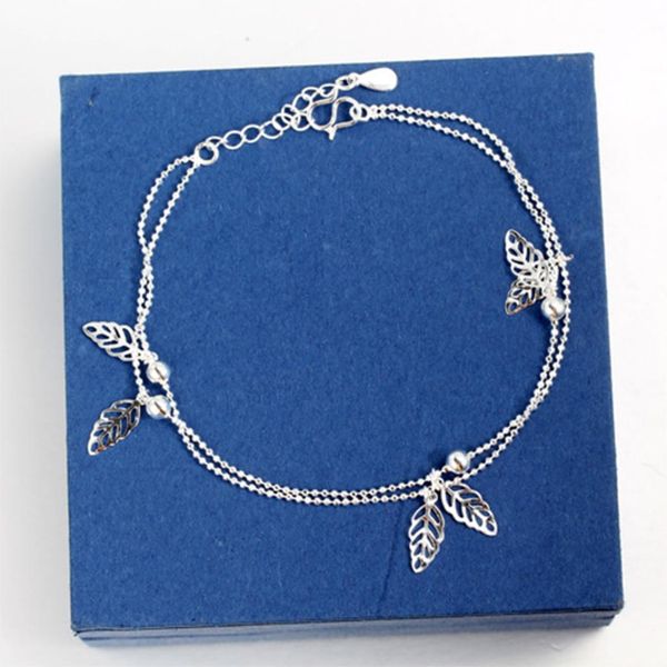 Bead Embellished Silver Metal Anklet Set