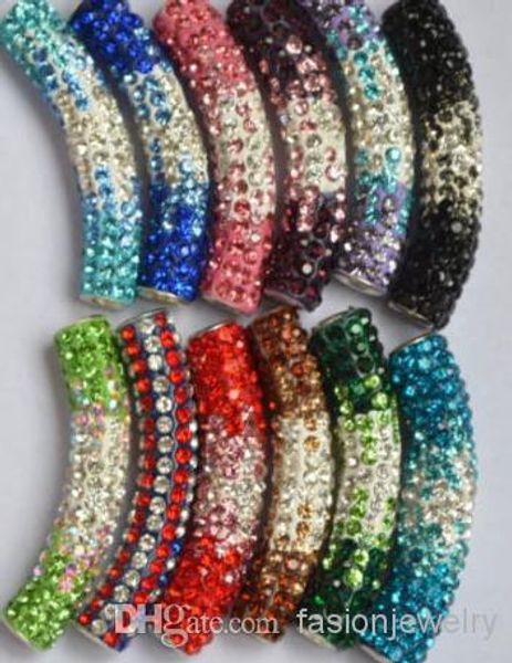 

30 pcs/lot 45cm mixed multicolor rhinestone micro pave cz crystal gradual change tube long tubes bending beads bracelets findings
