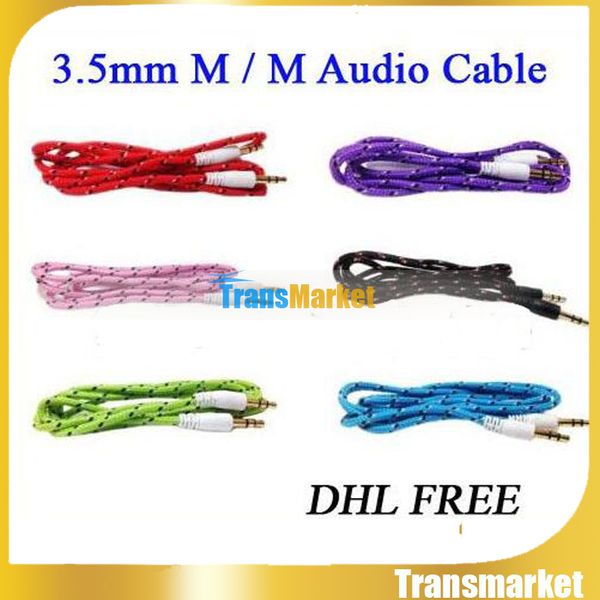 Gold Braided Woven Aux Audio Cable Cord 3 5mm Car Extension 3ft 1m