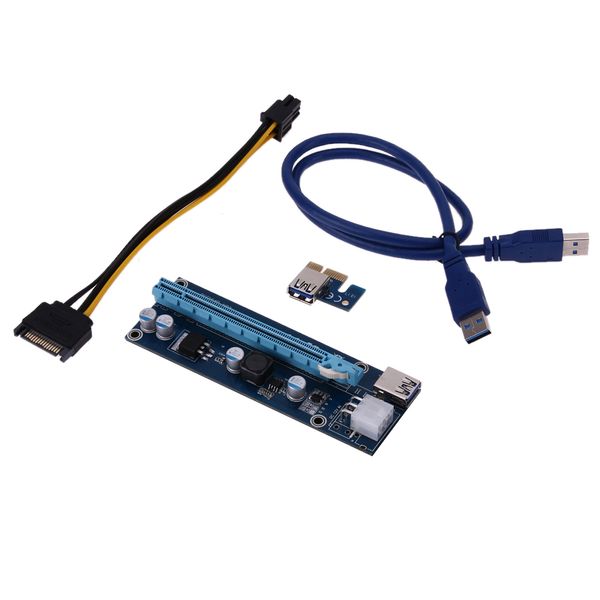 Freeshipping 10 pz / lotto Super Speed USB 3.0 PCI-E Express 1x Extender Riser Card Adapter 6PIN Cavo di alimentazione Riser Card Board