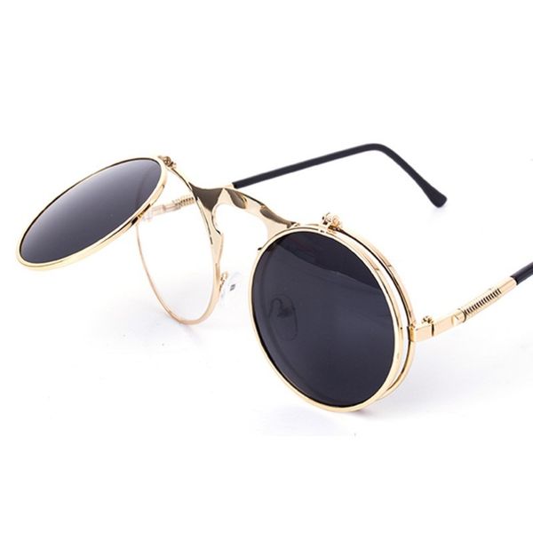 

популярные ретро металлический каркас круглые солнцезащитные очки для женщин, двойной раскладушка объектив малый круг солнцезащитные очки му, White;black