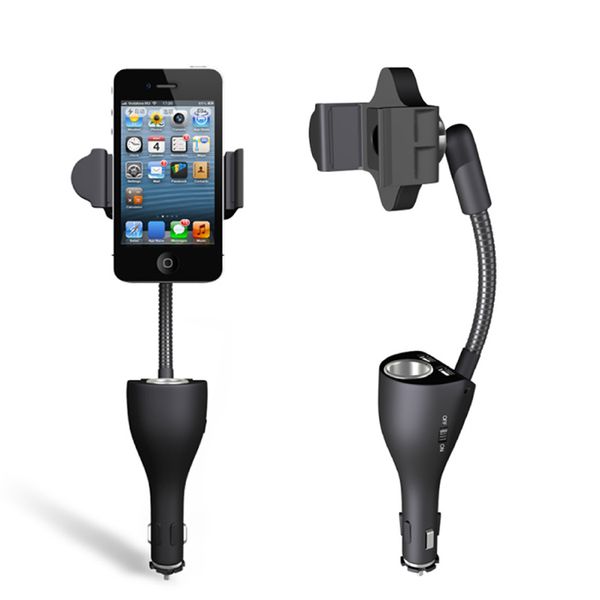 

universal car phone holder mount with usb charger cigarette lighter cradle stand for iphone samsung nokia htc xiaomi 3.5-5.3" phone