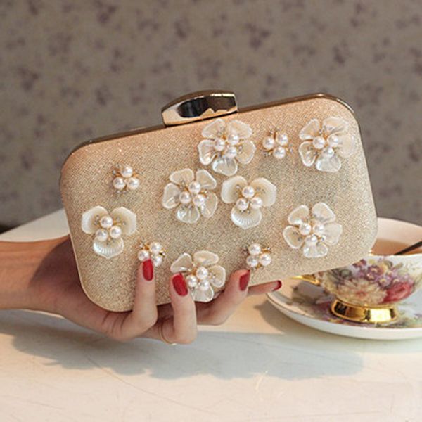 

2016 fashion evening bags stunning popular rose gold handbag with exquisite 3d flowers pearls and beades shoulder bags clutch