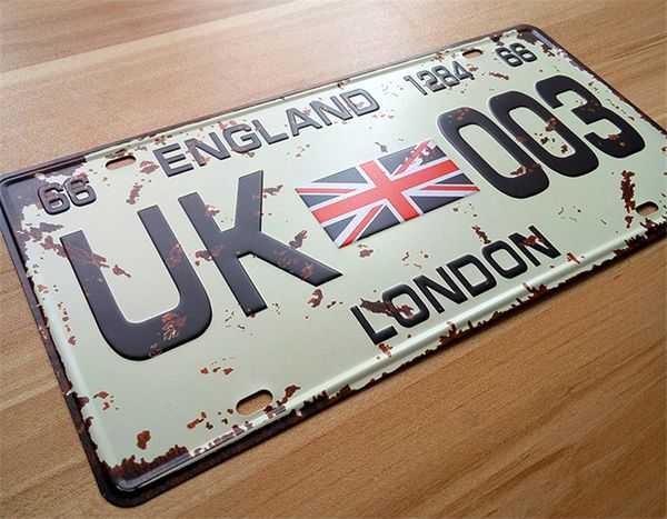 

wholesale- ua-cp-0027 vintage license plate number " uk-003" metal tin signs retro art wall craft home decor bar pub 30*15 cm
