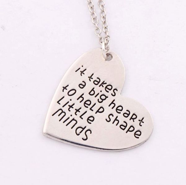 

Gift for Teacher "It Takes a Big Heart to Help Shape Little Minds" Charm Love Heart Pendant Necklace N1681 24 inches Chains