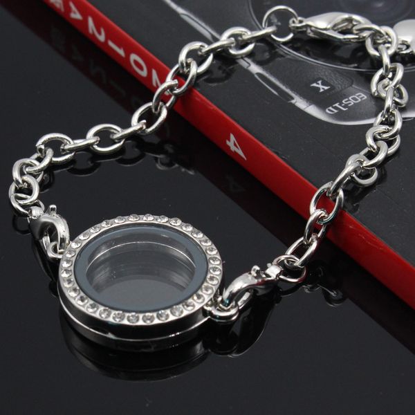 

Crystal round Circle Living Memory Locket Bracelet For Floating Charms can be open frame Bracelet
