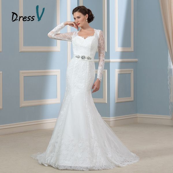 

Gorgeous Long Sleeves Mermaid Wedding Dresses 2019 Lace Applique Keyhole Back Vintage Bridal Gowns Plus Size Brand Bride Dress