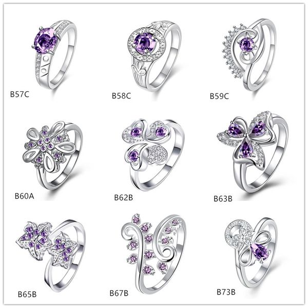 

brand new mixed style fashion purple gemstone 925 silver ring emgr27,petal round sterling silver ring 10 pieces a lot