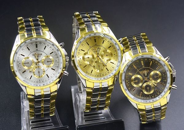 

Мода повседневная ROSRA мужской мальчик 3 циферблаты стиль серебро золото сталь мет