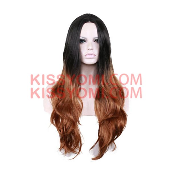 

long wig body wave synthetic hair black mix brown wigs for women ombre color synthetic wig
