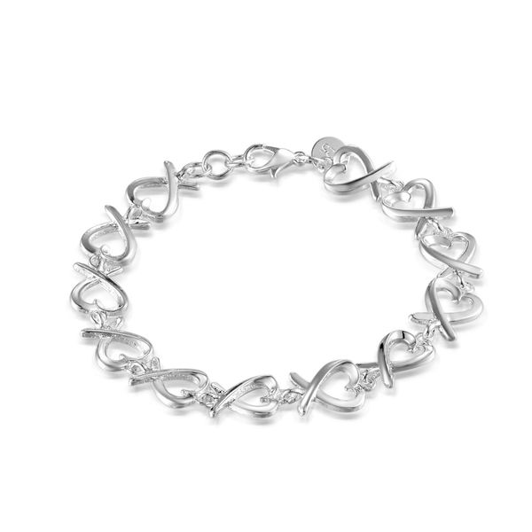

factory outlet 925 sterling silver loving heart interlocking chain bracelet 8, Black