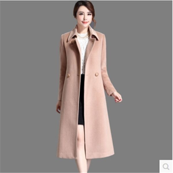 

wholesale-high-grade wool coat women cashmere coat mew style pure color lace-up soft autumn winter fashion woolen cloth coat bn1240, Black