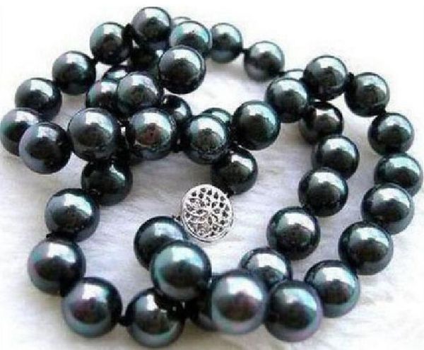 

8-9mm beaded necklaces natural black pearl necklace 18 inch 925 silver clasp