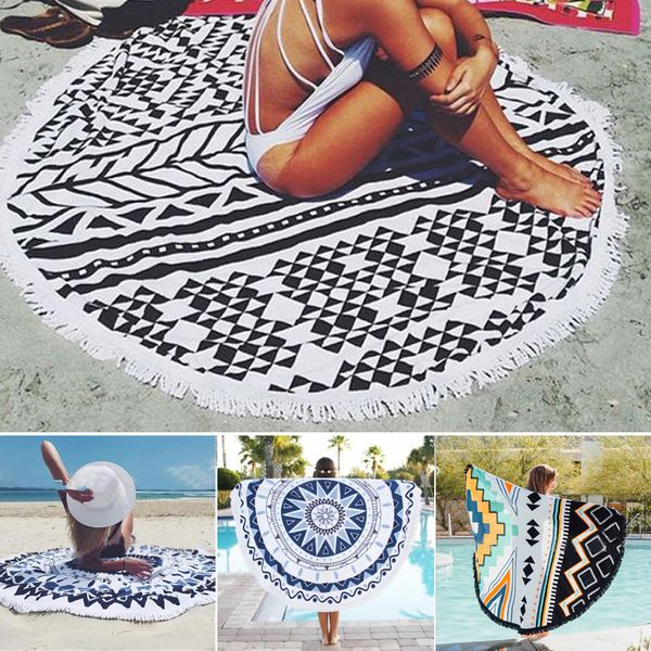 

wholesale- mandala round tapestry hippie beach boho towel roundie mat 8 color, Blue;gray