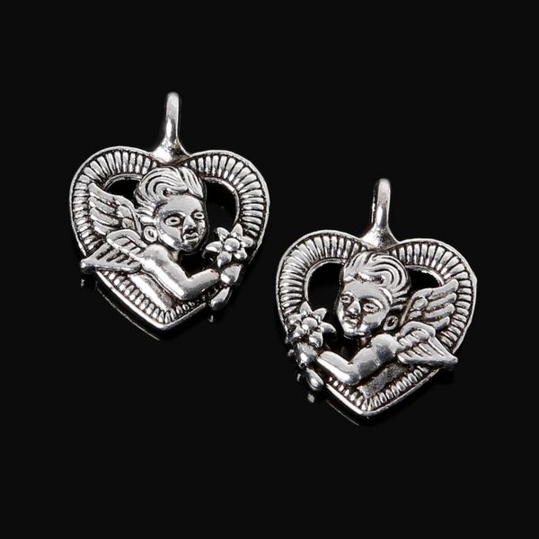 

new 6pcs 16x19mm zinc alloy antique silver heart angel diy charms pendants jewelry making diy, Bronze;silver