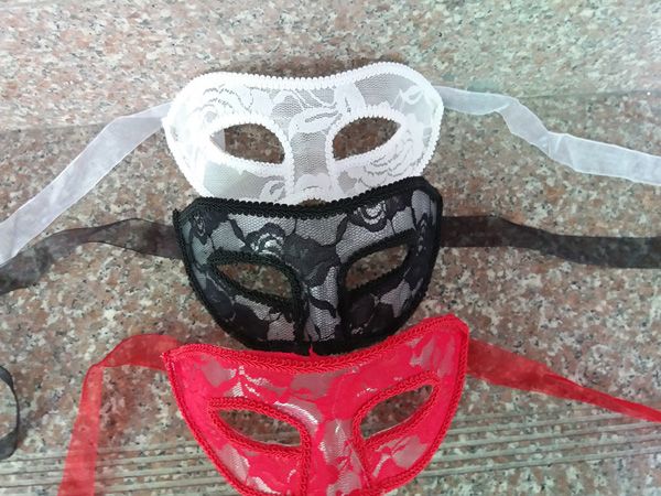 Venezianische geheimnisvolle Brokat-Spitze-Kristalle-Maske für Damen, hübsche venezianische Kostüm-Maske für Bälle, Abschlussball, Karneval, Maskerade (Schwarz, Rot, Weiß)