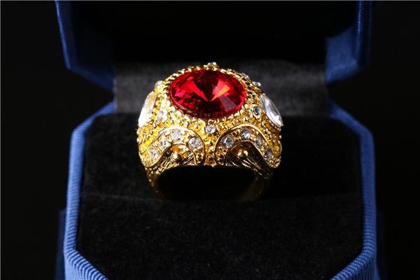

luxury crown sapphire ruby emerald jewelry ring crystal artificial stones charms jewelry rings for men, Silver