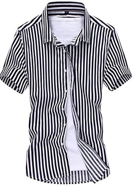 

wholesale-nq men's vertical stripe short sleeve korean button shirts, White;black