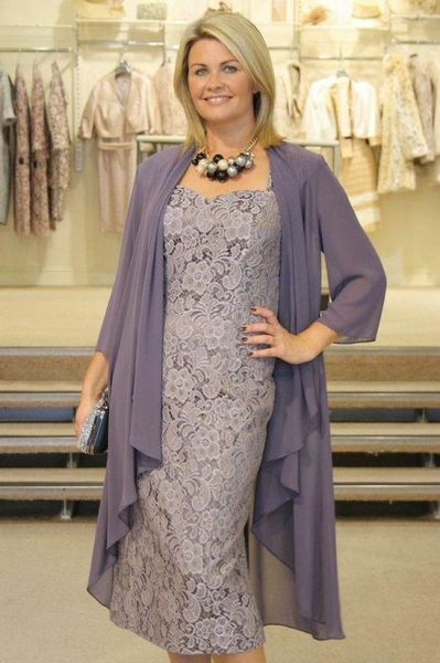 

2021 lace tea length fall new gray plus size mother of the bride dresses with jackets, Black;red