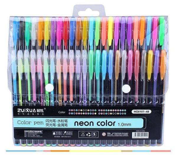 

new design 48colors gel pens set &refills rollerball pastel neon glitter sketch drawing color pen markers marker manga school stationery, Black;red