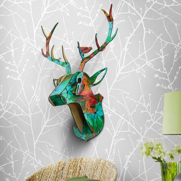 Diy Animal Deer Head Wooden Wall Hanging For Living Room Bedrooms