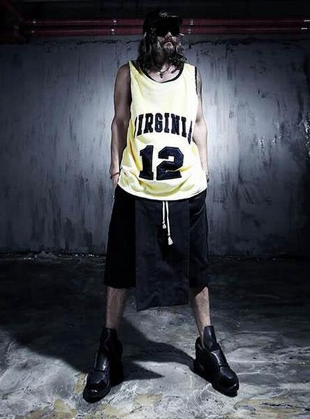 

men cultivate one's morality personality big yards fashion runway looks chun xia fashionable nightclub punk linen shorts /custom, White;black