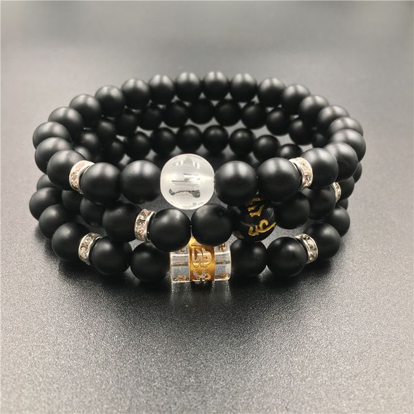 

wholesale- 2017 new design diy matte black natural stone mantra beads buddha bracelet for women and mens pulseras masculina, Golden;silver