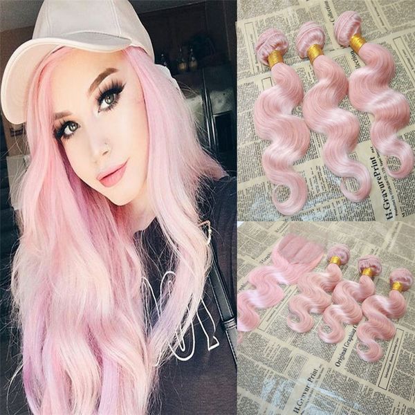 2019 Malaysian Virgin Hair Pink Body Wave Bundles With Lace