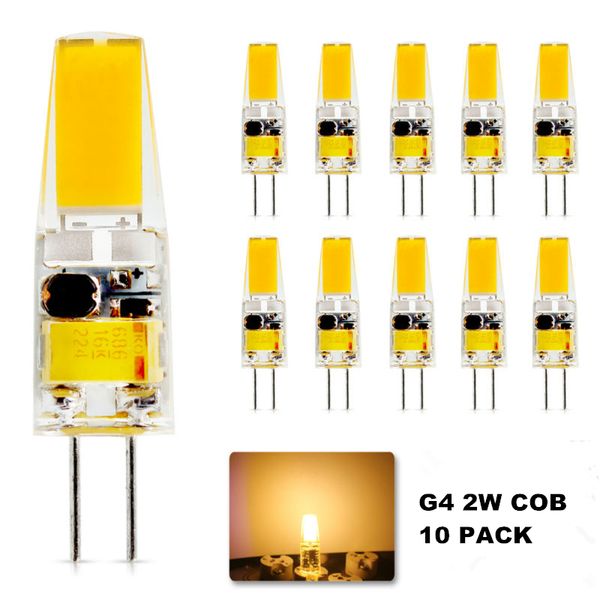 

10X G4 2W светодиодные лампы, G4 COB LED освещение, 20 Вт лампы G4 Halogen Light Замена, 210LM, 2700-3000K теплый белый, 12V AC / DC