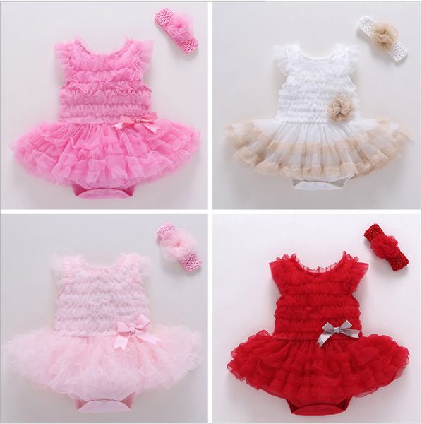 

newborn baby princess puff skirt cute baby headband comfort mesh material leisure set (headband + skirt), Red;yellow