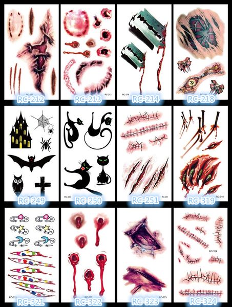 Halloween-Terror Temporäre Tattoos Blutnarben-Tattoos Wundnarbe Halloween-Spezialeffekte-Make-up Körperbemalung wasserfeste Tattoo-Aufkleber