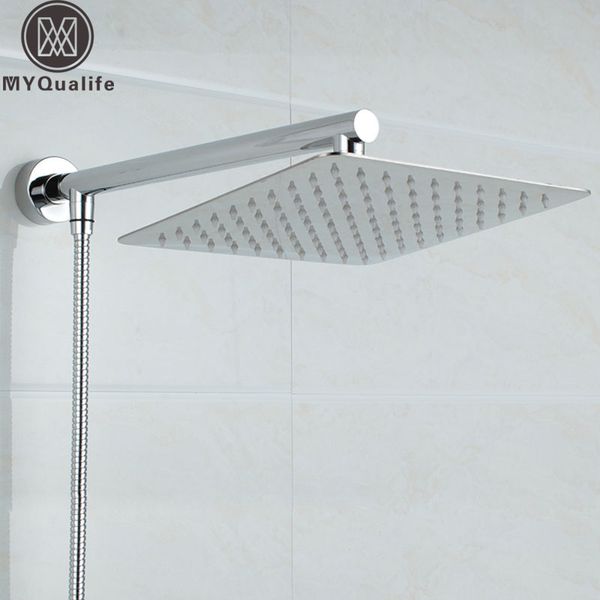 

wholesale- chrome wall mounted ultrathin square 8" shower head + brass shower arm + 150cm srainless steel shower hose