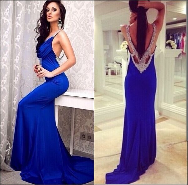 

royal blue prom dress fashion mermaid party dress beading back shiny prom dress floor length long, Black