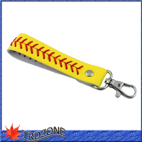 

ysoftball leather keychain sports yellow red baseball key chain, Silver