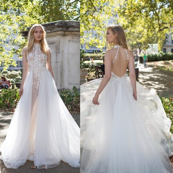 

riki dalal illusion спинки русалка свадебные платья из бисера аппликация свадебные платья съемный поезд плюс размер свадебное платье, White