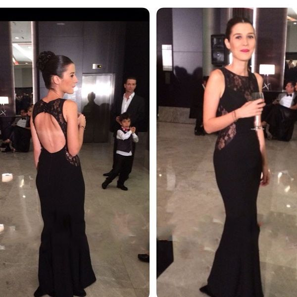 

2016 custom made mermaid evening dresses fancy new cap sleeves illusion open back lace appliqued long evening party pageant gowns, Black;red