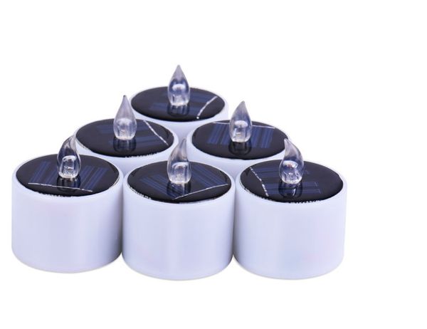 Luces LED solares intermitentes amarillas, velas sin llama, luces nocturnas LED solares, velas solares