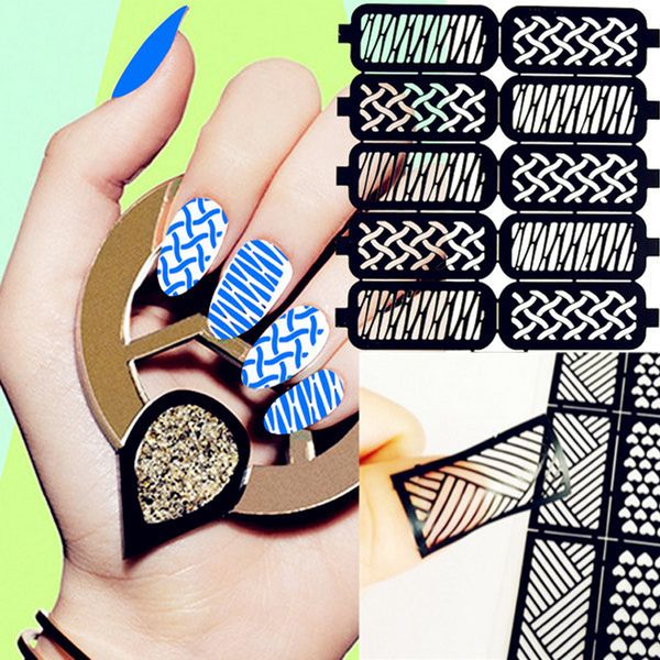 new beauty nail wrap sticker full nail art hollow template stickers