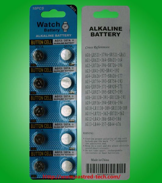 AG13 1.5V Alkalin Para Düğmesi Hücre Pilleri LR44 A76 L1154 357 SR44 Merkür Ücretsiz 2000 Packs/Lot