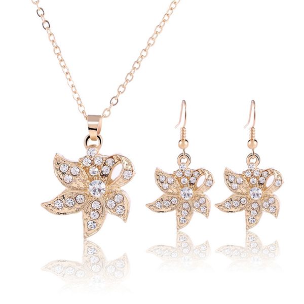 

fashion necklace earrings set jewelry set 18k full rhinestone women gift fine jewelry sets 1453, Silver