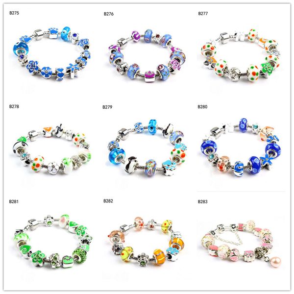 

pearl flower tibetan silver glass beads charm bracelet,brand new women's diy european beads bracelet 6 pieces a lot mixed style gtpdb31, Golden;silver