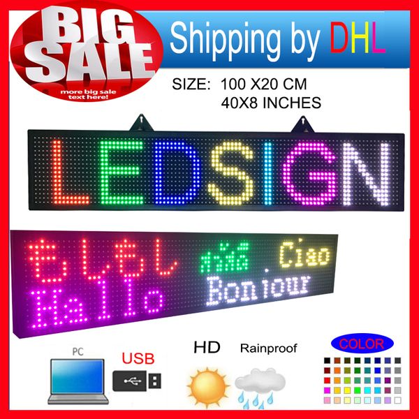 40x8 inç P10 Açık Kırmızı LED Işareti Kablosuz ve USB Programlanabilir Haddeleme Bilgileri 1000x200mm LED Ekran