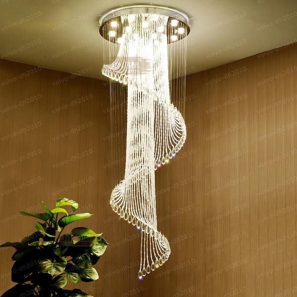Modern Yaratıcı LED Uzun Avizeler Avrupa K9 Kristal Spiral Merdiven Tavan Işıkları Villalar Fuaye Oturma Odası Otel Lobi Mall Bar Villa Işık Avize Lambası