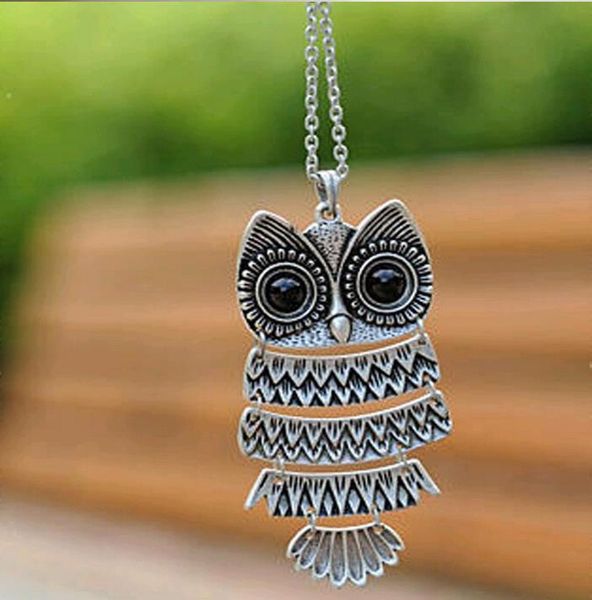 

vintage owl pendant necklace jewelry for women fashion antique silver and bronze long chain necklaces gift for women girl b669