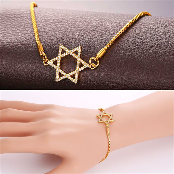

women's six pointed star zircon charm bracelet, platinum/18k real gold plated magen david jewelry ys3200, Black
