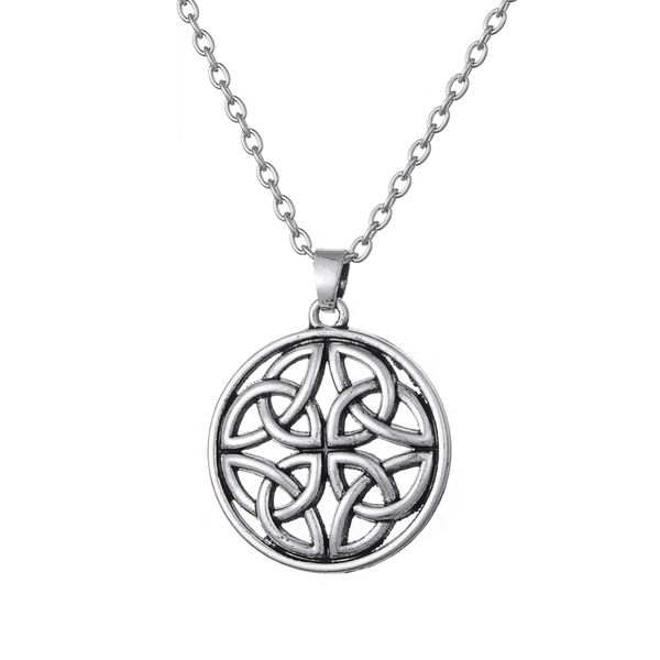 

antique silver plated circle round triquetra knot alloy pendant necklace party dress jewelry