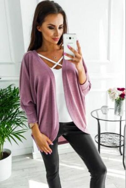 

autumn women warm soft casual loose fashion bat sleeve irregular v neck pullover knitwear cardigan outwear dhl, Tan;black